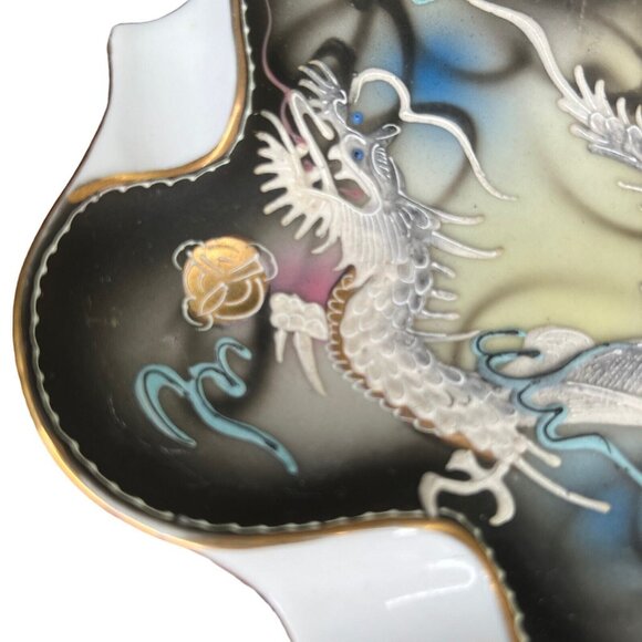 Vintage Hand Painted Japanese Moriage Dragonware  Dish Ashtray Tray Japan - Picture 2 of 11